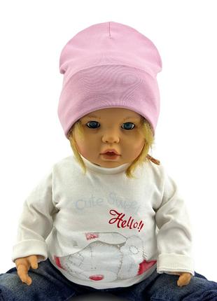 Шапка детская трикотажная двойная демисезонная детские головные уборы пудровый (шд540) 56 размер