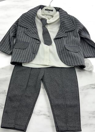 Костюм 6, 9, 12, 18, 24 місяці туреччина літній на хлопчика для новонародженого сірий (кднм2491) 9 місяців