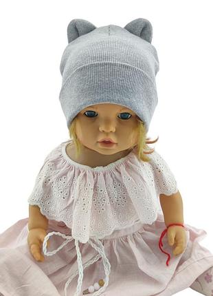 Шапка детская трикотажная двойная для новорожденных головные уборы серый (шд353) 44 размер