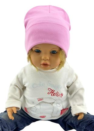 Шапка дитяча трикотажна подвійна демісезонна дитячі головні убори рожевий (шд541) 54 розмір