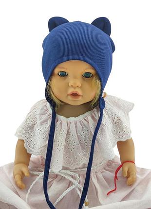 Шапка детская трикотажная двойная для новорожденных головные уборы синий (шд296) 50 размер