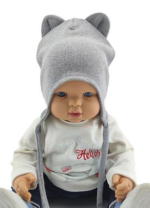 Шапка дитяча трикотажна подвійна для новонароджених головні убори сірий (шд301) 46 розмір