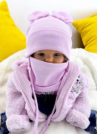 Шапка детская трикотажная двойная для новорожденных с хомутом головные уборы розовый (шд599) 52 размер