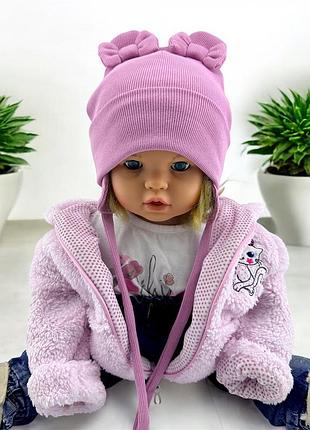 Шапка детская трикотажная двойная для новорожденных головные уборы розовый (шд604) 44 размер