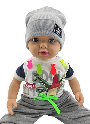 Шапка детская трикотажная двойная демисезонная детские головные уборы серый (шд428) 54 размер