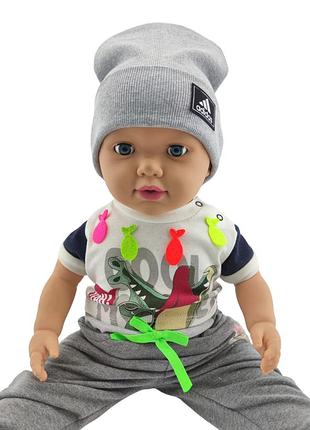 Шапка дитяча трикотажна подвійна демісезонна дитячі головні убори сірий (шд429) 54 розмір