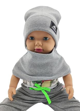 Шапка детская трикотажная двойная демисезонная с хомутом детские головные уборы серый (шд425) 54 размер