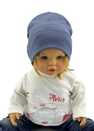 Шапка детская трикотажная двойная демисезонная детские головные уборы синий (шд530) 54 размер