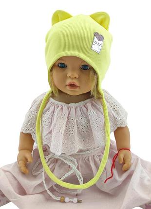 Шапка дитяча трикотажна подвійна для новонароджених головні убори жовтий (шд316) 52 розмір