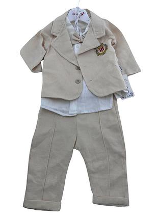 Костюм 9, 12, 18, 24 месяцев турция летний на мальчика для новорожденного бежевый (кднм2476) 12 месяцев