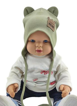 Шапка детская трикотажная двойная для новорожденных головные уборы хаки (шд322) 46 размер