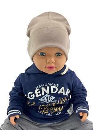 Шапка детская трикотажная двойная демисезонная детские головные уборы бежевый (шд553) 52 размер