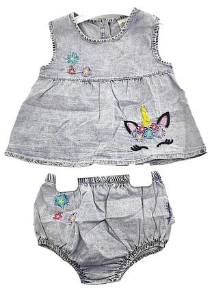 Дитячий сарафан 6, 9, 12, 18 місяців туреччина для новонародженої дівчинки джинсовий літній синій (пдн7)