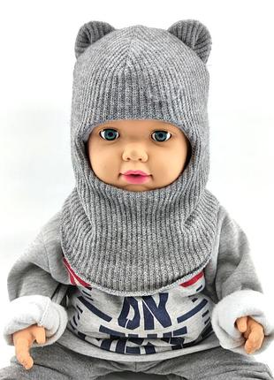 Зимова шапка шолом дитяча в'язана 0-16 років із вушками для хлопчиків 50 розмір