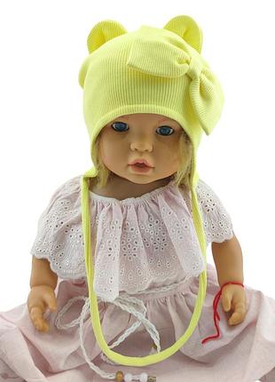 Шапка детская трикотажная двойная для новорожденных головные уборы желтый (шд317) 50 размер