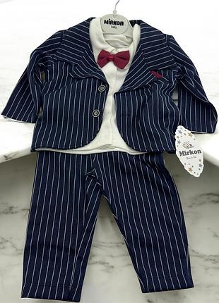 Костюм 6, 9, 12, 18, 24 місяці туреччина літній на хлопчика для новонародженого синій (кднм2490) 9 місяців