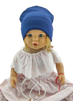 Шапка детская трикотажная двойная демисезонная детские головные уборы синий (шд377) 54 размер