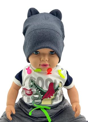 Шапка дитяча трикотажна подвійна для дитини головні убори синій (шд457) 44 розмір