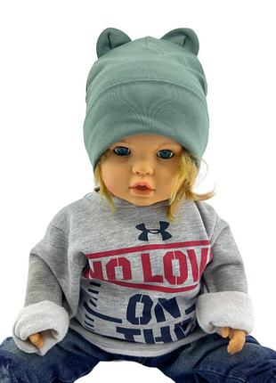 Шапка детская трикотажная двойная для ребенка головные уборы хаки (шд469) 46 размер