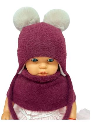 Детская шапка теплая альпак с флисом хомутом с завязками детские головные уборы 46 размер