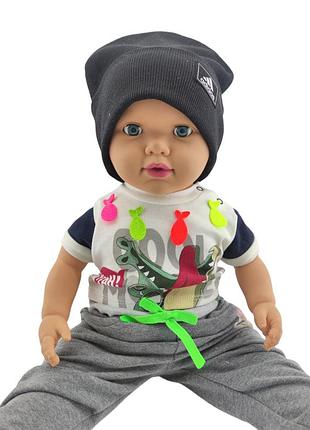 Шапка детская трикотажная двойная демисезонная детские головные уборы черный (шд431) 52 размер