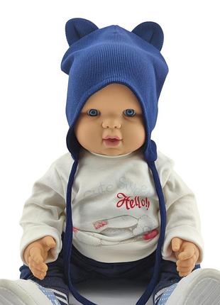 Шапка дитяча трикотажна подвійна для новонароджених головні убори синій (шд304) 44 розмір