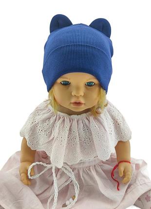 Шапка дитяча трикотажна подвійна для новонароджених головні убори синій (шд355) 52 розмір