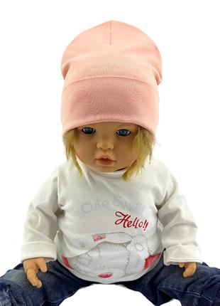 Шапка детская трикотажная двойная демисезонная детские головные уборы персиковый (шд543) 54 размер