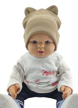 Шапка детская трикотажная двойная для новорожденных головные уборы коричневый (шд362) 52 размер