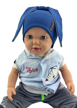 Шапка дитяча трикотажна подвійна для дитини головні убори синій (шд579) 50 розмір