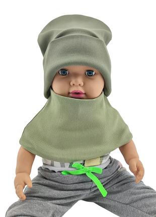 Шапка детская трикотажная двойная демисезонная с хомутом детские головные уборы хаки (шд417) 48 размер