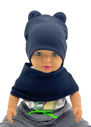 Шапка дитяча трикотажна подвійна для новонароджених з хомутом головні убори чорний (шд486)