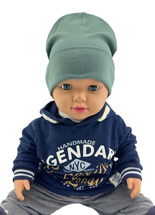 Шапка дитяча трикотажна подвійна демісезонна дитячі головні убори хакі (шд547) 54 розмір
