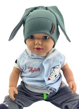 Шапка детская трикотажная двойная для ребенка головные уборы хаки (шд580) 48 размер