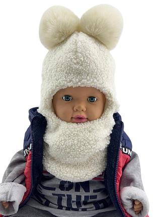 Дитяча шапка шолом тепла з флісом дитячі головні убори молочний (шдт364) 52 розмір