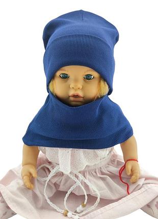 Шапка дитяча трикотажна подвійна демісезонна з хомутом дитячі головні убори синій (шд392) 50 розмір