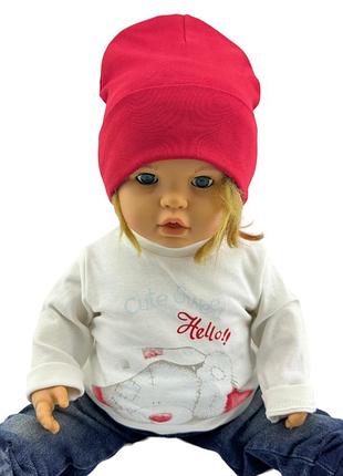 Шапка дитяча трикотажна подвійна демісезонна дитячі головні убори червоний (шд529) 52 розмір