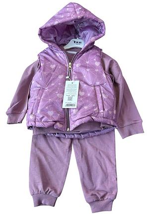 Детский костюм турция 1, 2, 3, 4 года для девочки с безрукавкой теплая фиолетовый (кдд171) 3 года