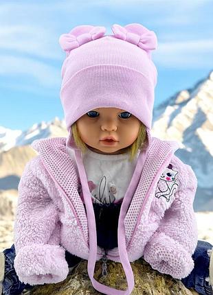 Шапка детская трикотажная двойная для новорожденных головные уборы розовый (шд608) 44 размер