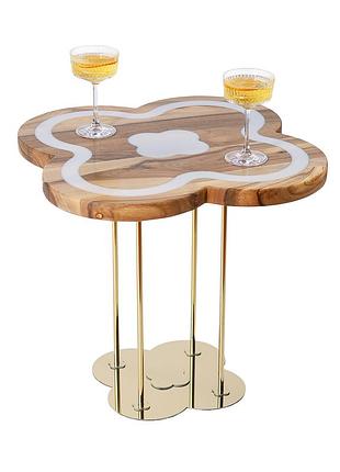 Журнальный стол "агат белый", орех 650*650 мм/золотой каркас