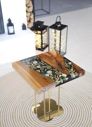 Журнальний стіл квадрат, квіти на золоті №2