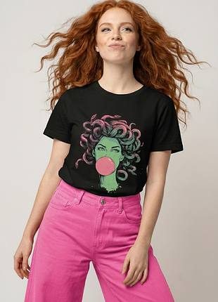 Футболка жіноча з принтом медуза горгона bubblegum чорна