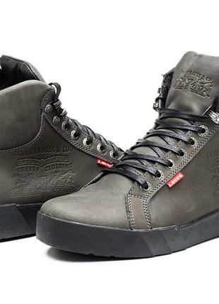 Кожаные зимние ботинки кроссовки на меху levis oregon olive5 фото