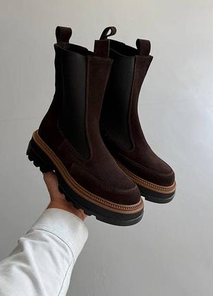 Женские ботинки теплые зимние шоколад на меху без застежки