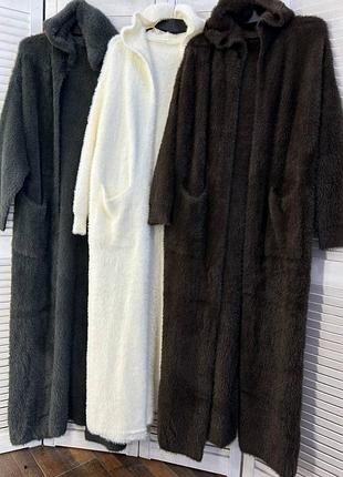 Кардиган жіночий з альпаки довгі з капюшоном