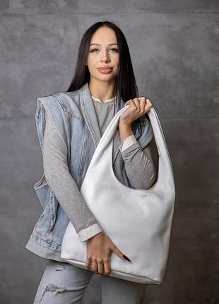 Жіноча сумка-шопер і з натуральної шкіри флотар (білий)