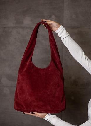 Жіноча сумка-шопер з натуральної замші (бургунді)