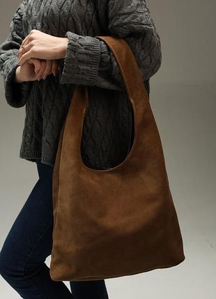 Жіноча сумка-шопер з натуральної замші (капучино)