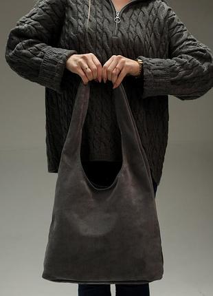 Жіноча сумка-шопер з натуральної замші (сірий)