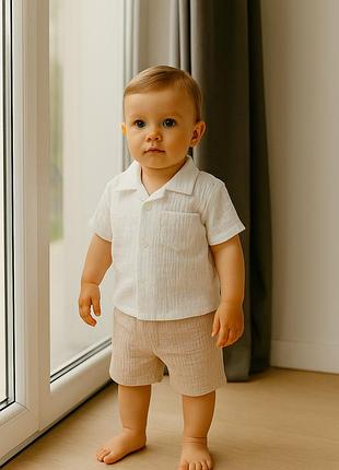 Костюм 2в1: теніска, шорти "капучіно", муслін тм "happy tot"